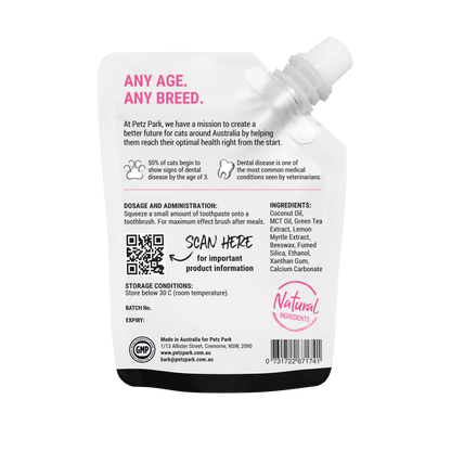 PetzPark Toothpaste for Cats natural gel with coconut oil and green tea for plaque control and fresh breath