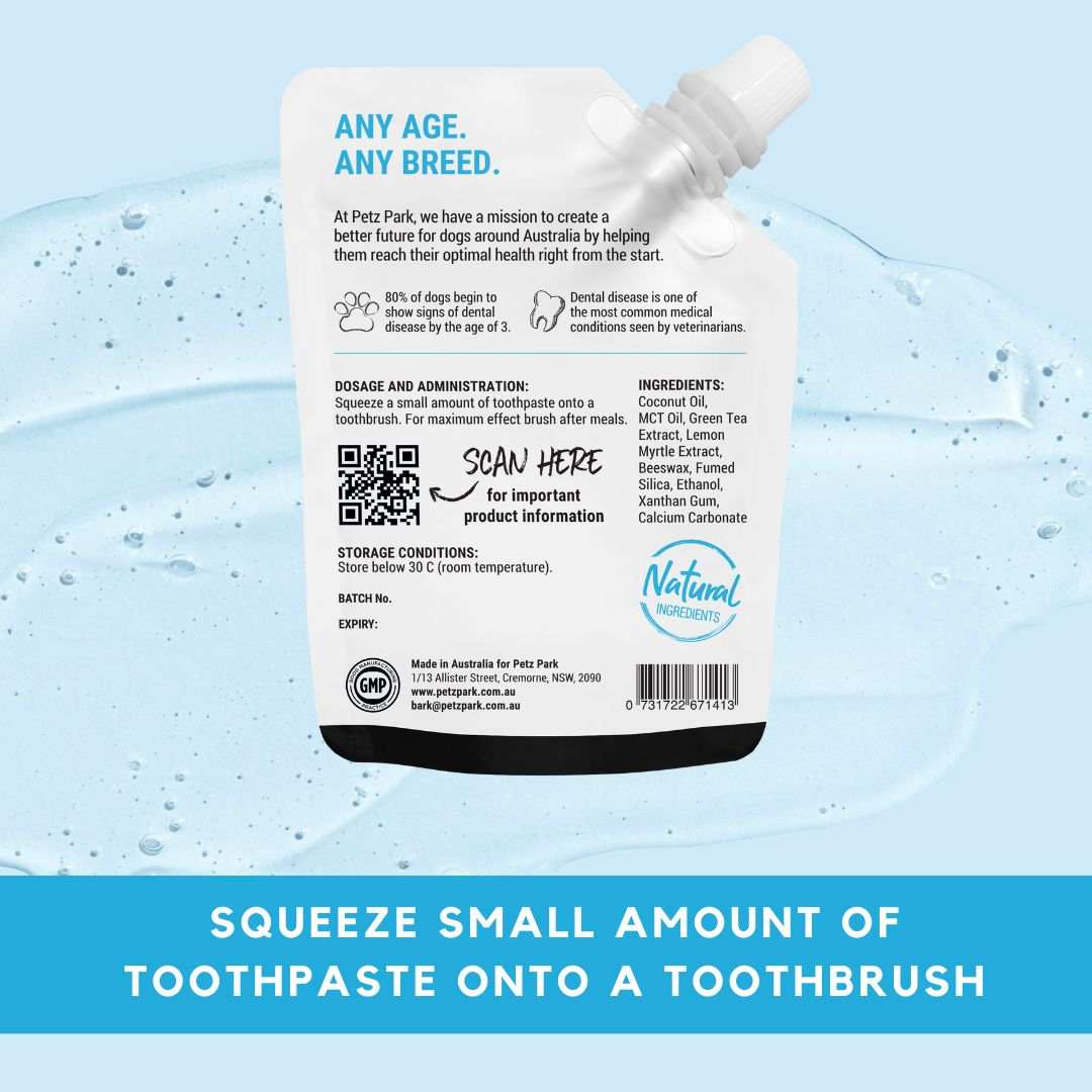 PetzPark Toothpaste for Dogs 60g pack with natural ingredients for dental health, plaque control, and fresh breath, suitable for all breeds and ages
