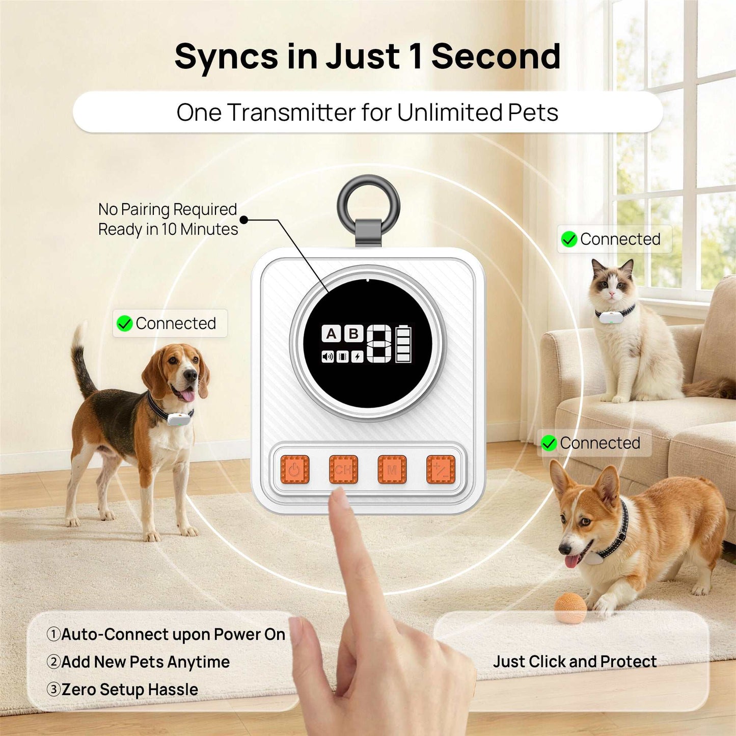 Wireless Pet Barrier System components including transmitter, collar receiver, and accessories for indoor and outdoor pet safety