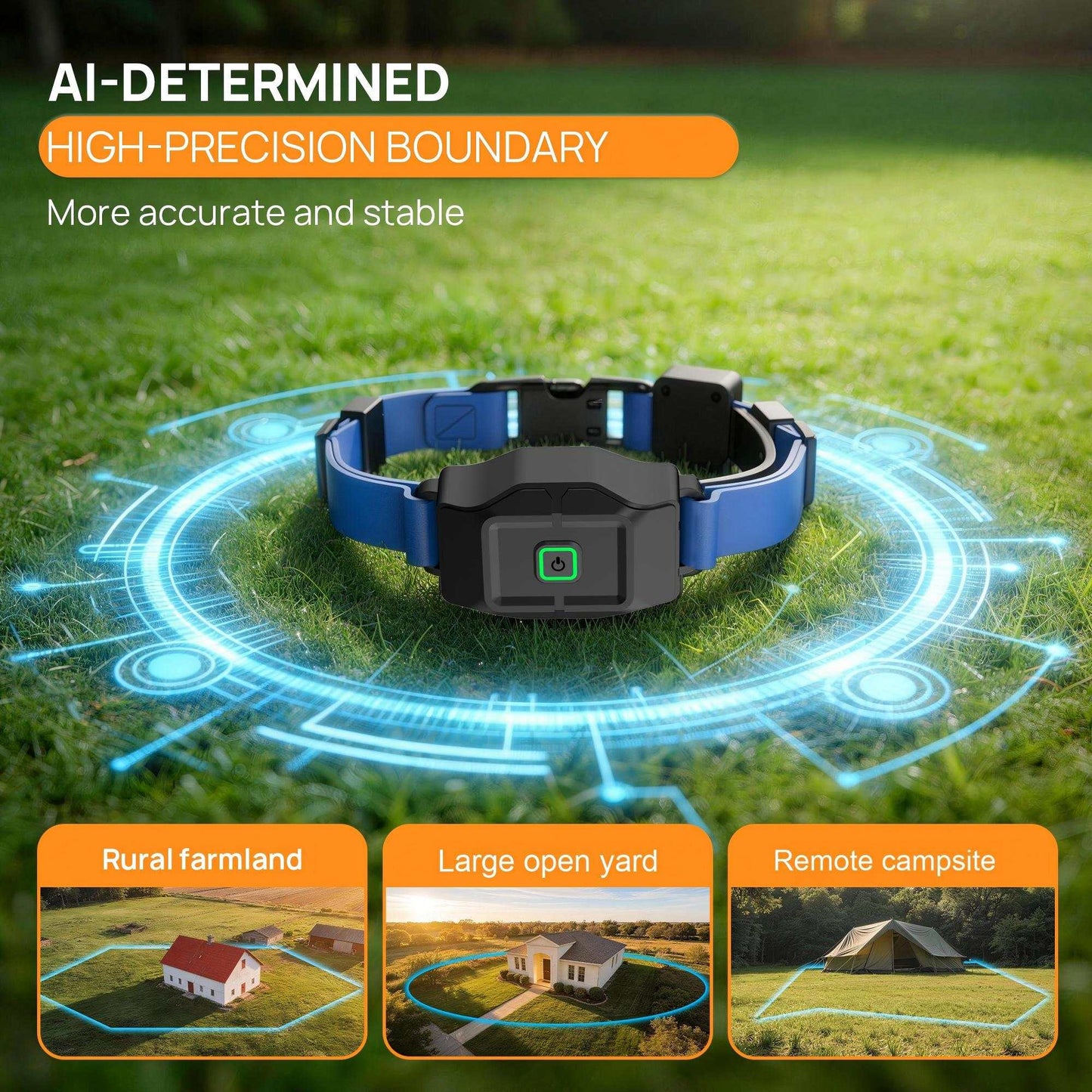 GPS wireless dog fence collar with mobile app for virtual pet boundary control