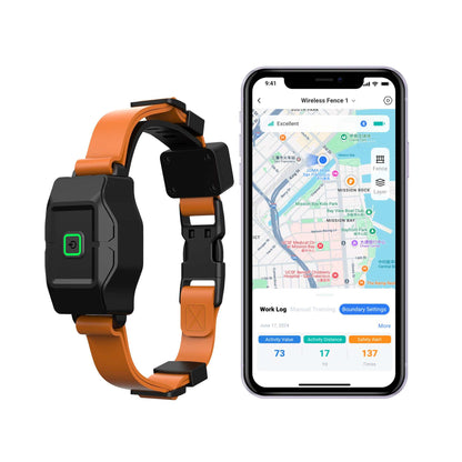 GPS Wireless Dog Fence Collar with smartphone app for virtual pet boundary control and training