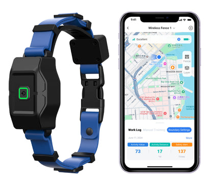 GPS wireless dog fence collar with app-controlled virtual boundary and rechargeable waterproof design