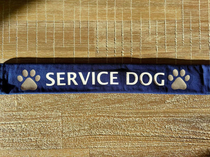 Blue service dog lead slip with reflective paw prints for safety and clear communication