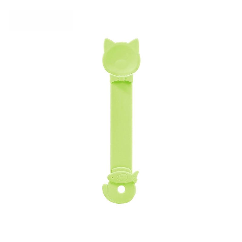 Cat Strip Spoon Feeder in cheerful colors with fixed ring buckle and no sharp edges for safe, clean cat treat feeding