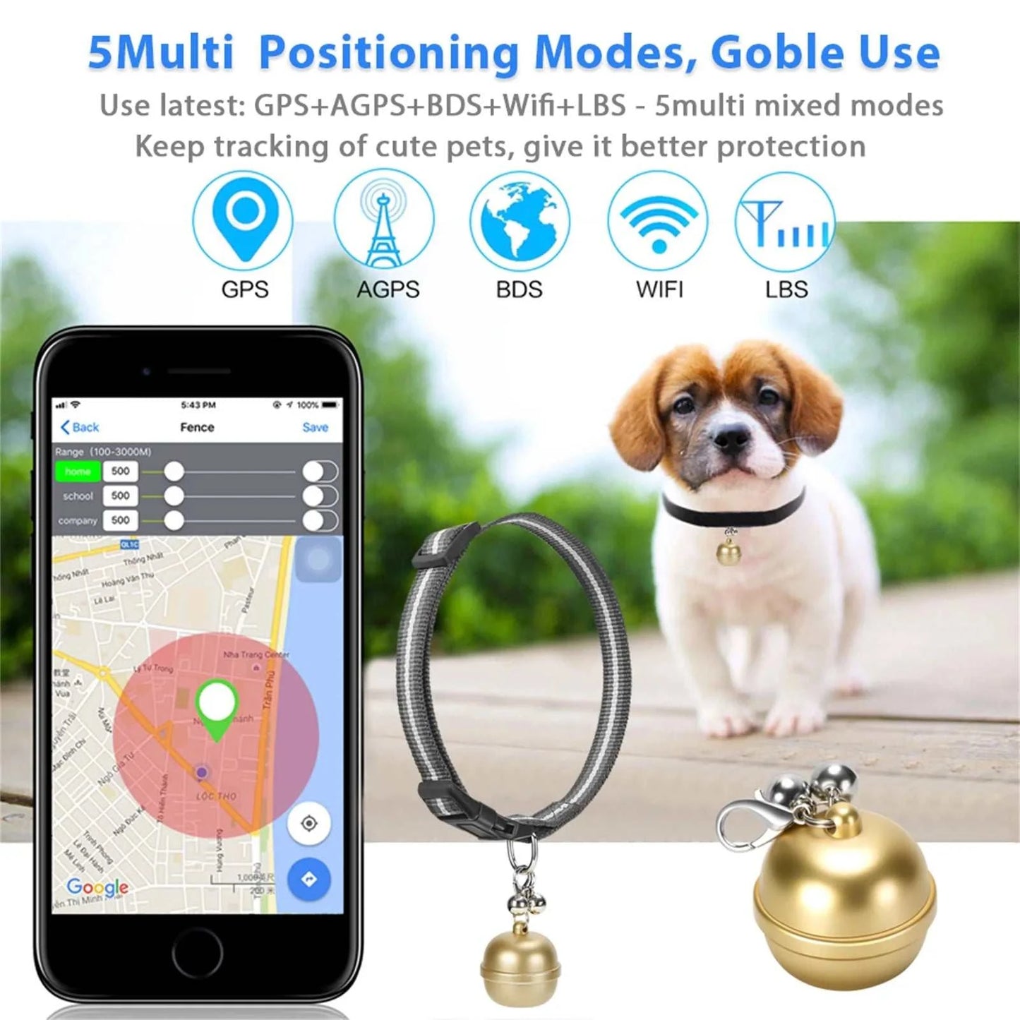 Pet GPS Smart Pet Bell Locator Dog Cat