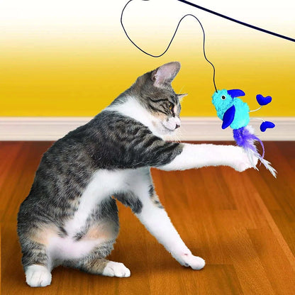 Cat playing with KONG Active Feather Teaser Catnip Toy featuring bright feathers.