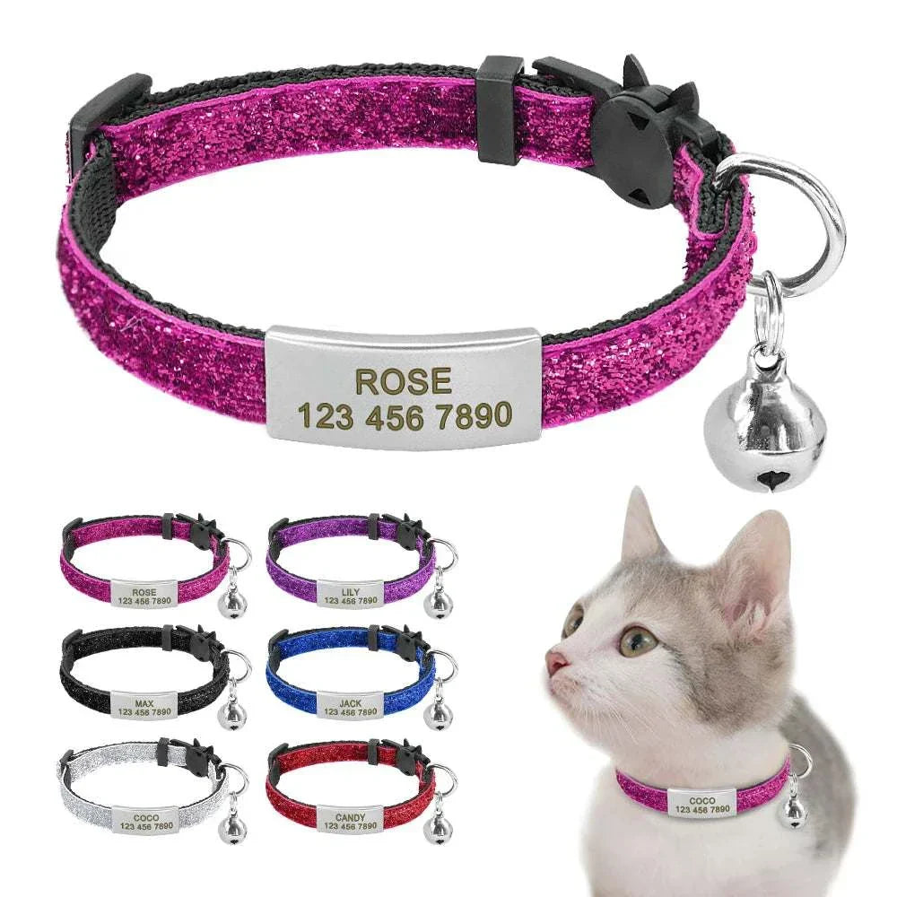 Personalised 1cm Width Safe Breakaway Cat Collar with Bell and Engraving.