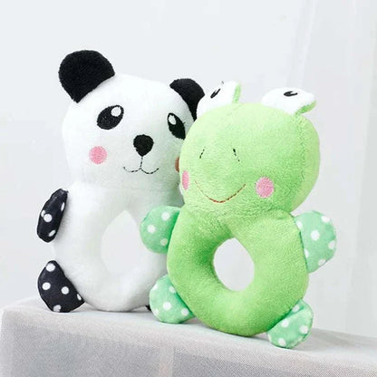 Cute cartoon panda and frog soft plush chew toys for small dogs and puppies.
