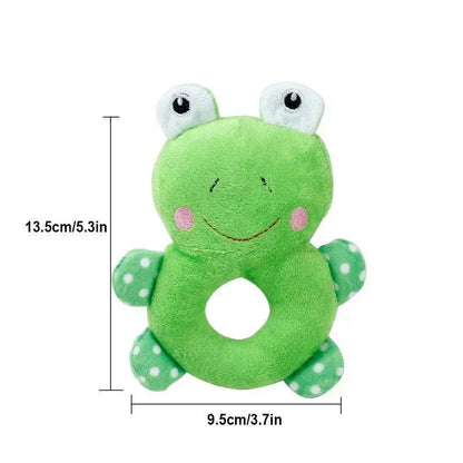 Cute green frog plush chew toy for small dogs, puppies, and cats, featuring soft texture and cartoon design.