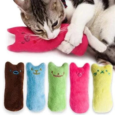 Interactive plush kicker cat toy with catnip, vocal feature, and claw design for playful cats.