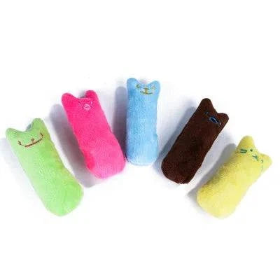 Interactive plush kicker cat toy collection in various colors.
