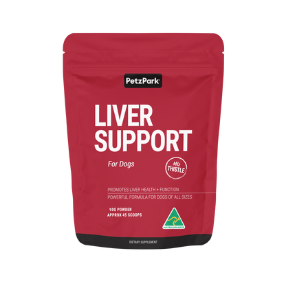 PetzPark Liver Support powder for dogs with milk thistle, Australian-made dietary supplement for liver health and function.