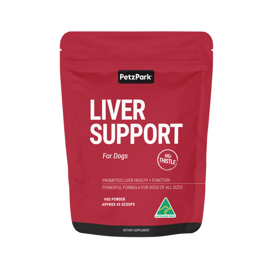 PetzPark Liver Support powder for dogs with milk thistle, Australian-made dietary supplement for liver health and function.