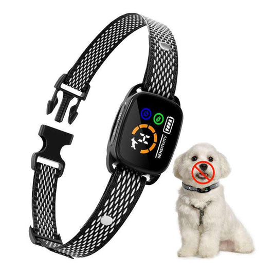 Mini Anti-Barking Collar with sound and vibration for small to medium dogs, no shock, rechargeable and eco-friendly.