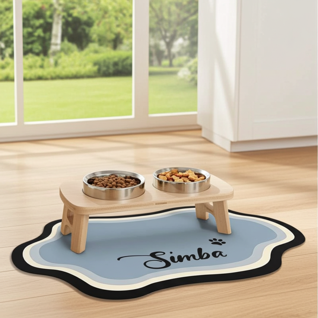 Personalised pet feeding mat made of diatom mud, non-slip and waterproof with custom pet name design