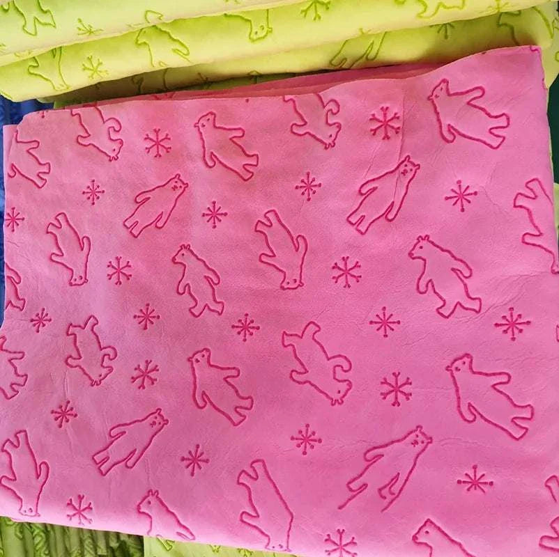 Pink pet super absorbent drying towel with embossed bear and snowflake patterns