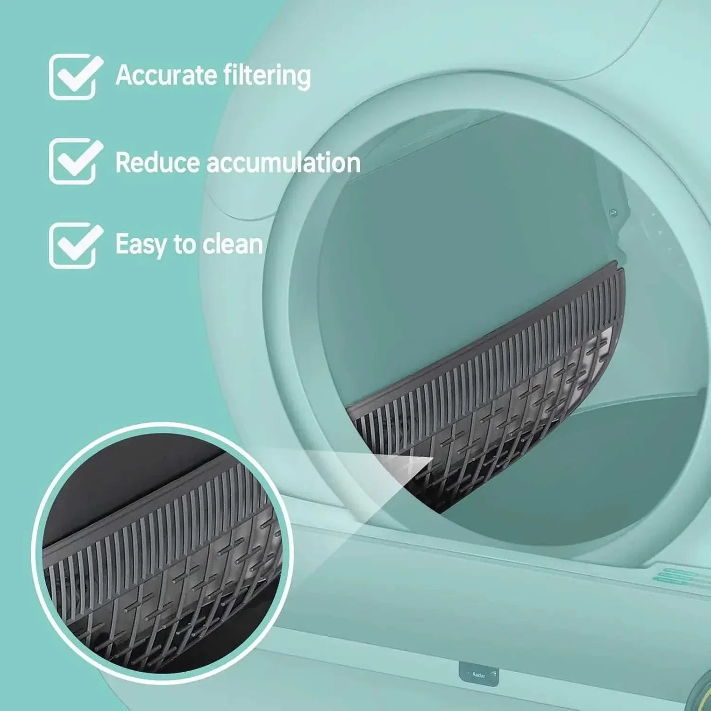 Tonepie Smart Cats Litter Box replacement part showing accurate filtering and easy-to-clean design