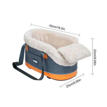 Center Console Car Seat Travel Bag for Pets, 42x23x23cm, comfortable velvet, portable and secure.