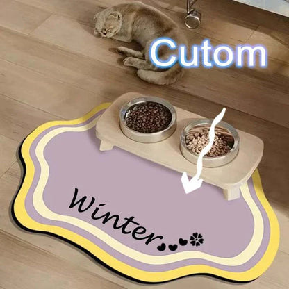 Personalised Pet Feeding Mat made of waterproof, non-slip diatom mud with cute shape and custom text options