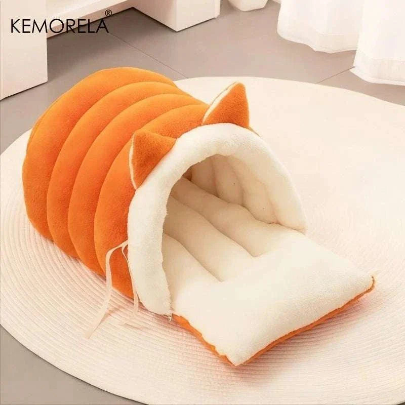 KEMORELA cat igloo bed with soft plush interior and cat ear design for cozy cat comfort