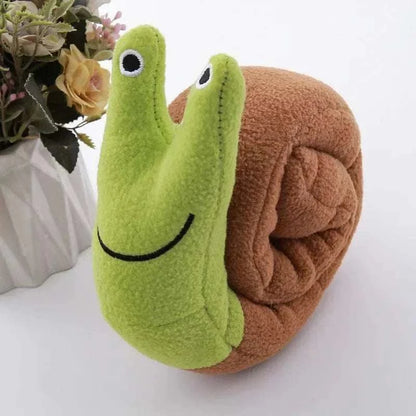 Interactive snail-shaped dog toy for sniffing and mental stimulation.