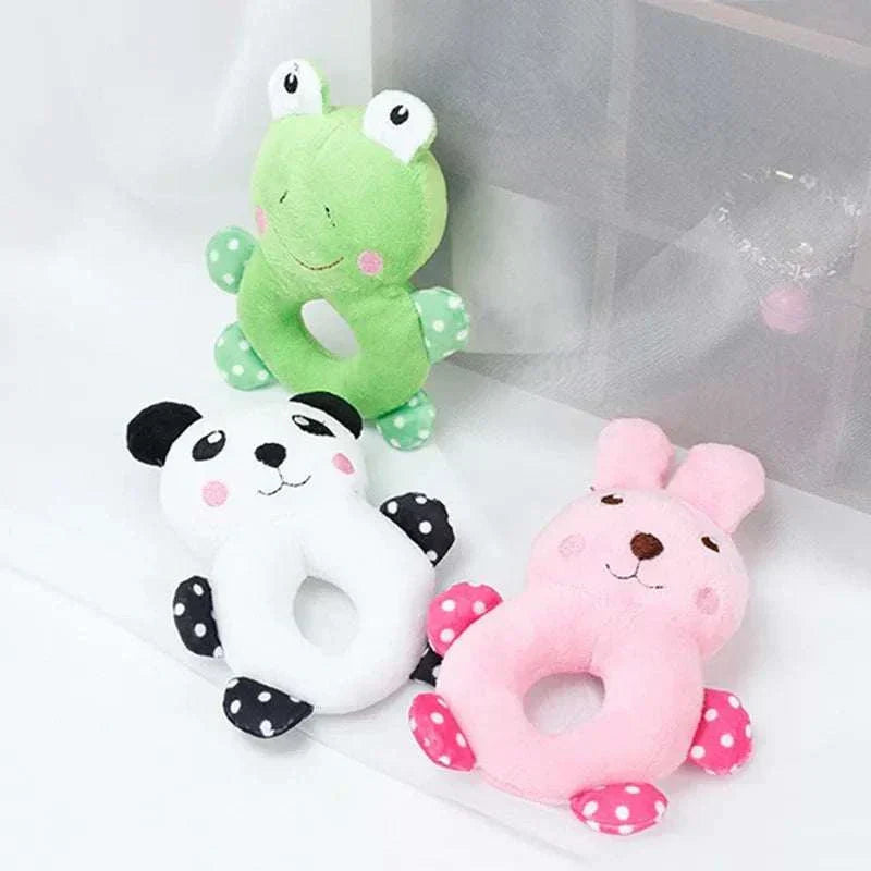 Cute cartoon panda, frog, and rabbit plush chew toys for small dogs, puppies, and cats.