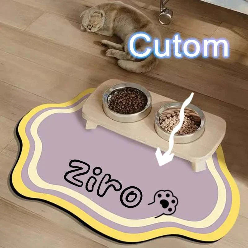 Personalised pet feeding mat made of non-slip waterproof diatom mud with cute shape and custom text option