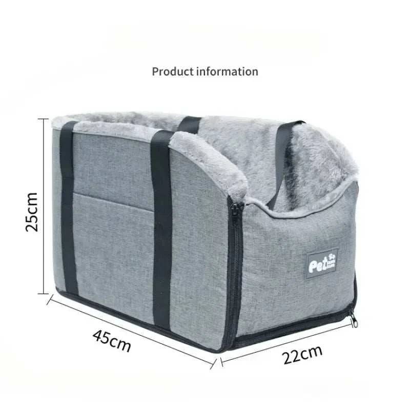 Pet Secure Portable Car Safety Pet Seat for small dogs and cats, grey, 45x22x25cm, cotton linen and suede material.