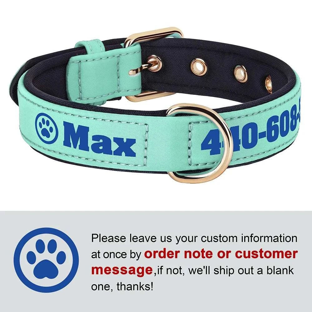 Personalised Soft Padded PU Leather Dog Collar