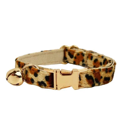 Leopard print personalised cat collar with adjustable fit and optional bow.