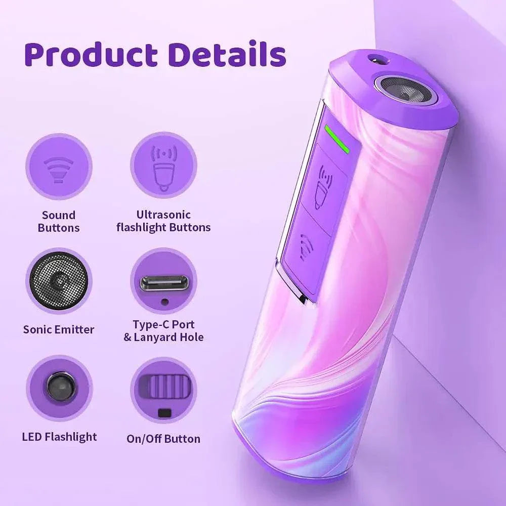 Compact ultrasonic dog trainer with flashlight, rechargeable, lightweight anti-bark and bite protection device