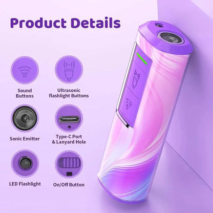 Compact ultrasonic dog trainer with flashlight, rechargeable, lightweight anti-bark and bite protection device