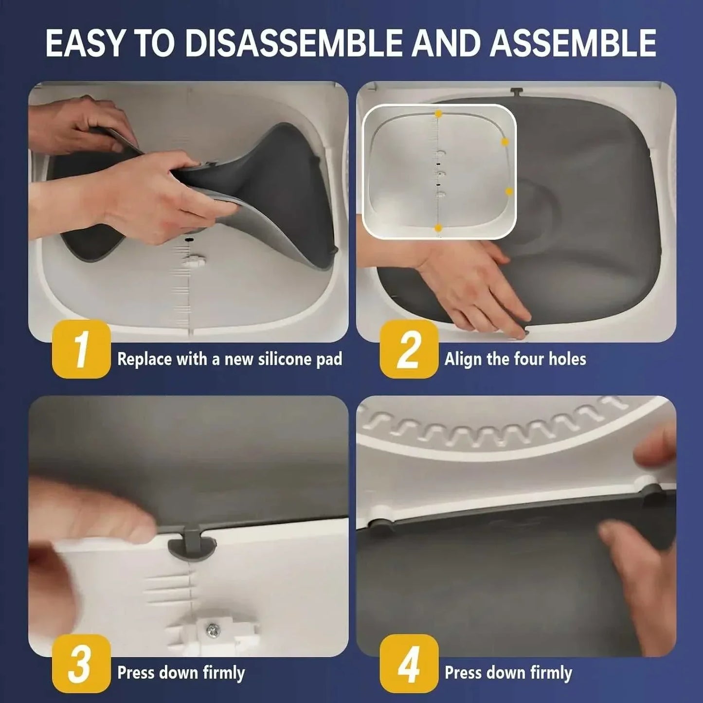 Tonepie Smart Cats Litter Box replacement silicone pad installation steps for automatic cat litter box maintenance