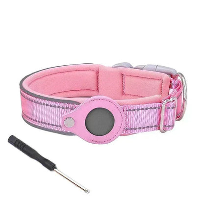 Air-Tag Reflective Collar for Dogs with secure Apple AirTag holder and reflective safety strip