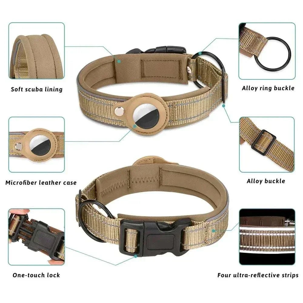 Air-Tag Reflective Collar for Dogs with waterproof, adjustable, and secure Apple AirTag holder