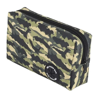 Camouflage reflective dog bungee leash storage bag with poop dispenser pouch