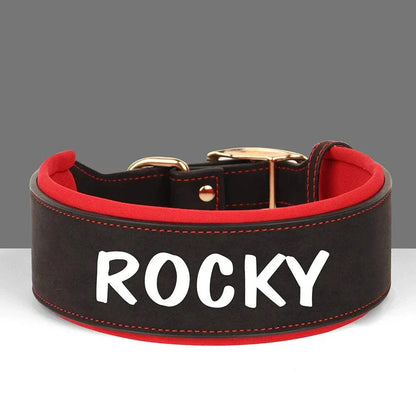 Customised wide dog collar in soft PU leather for medium and large dogs.