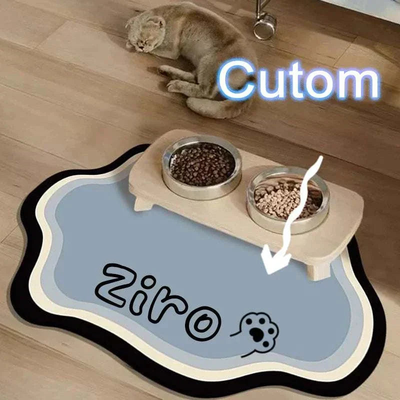 Personalised pet feeding mat made of non-slip, waterproof diatom mud with cute shape and custom text options