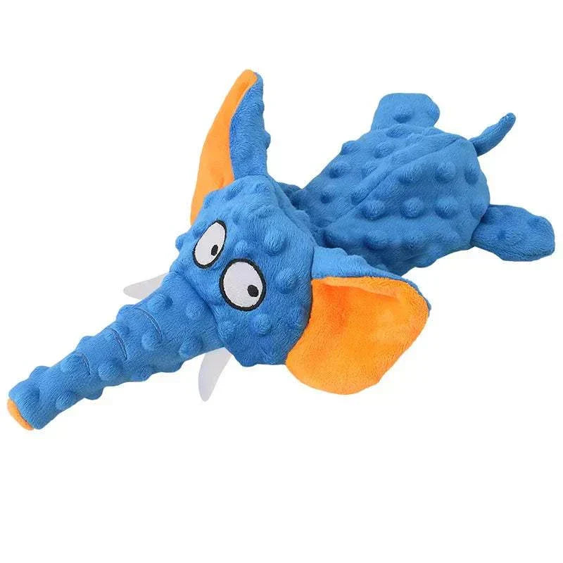 No stuffing squeaky crinkle plush elephant dog toy, bite resistant and durable.