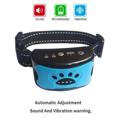 Smart Ultrasonic Anti Bark Collar with sound and vibration warning, rechargeable and waterproof design