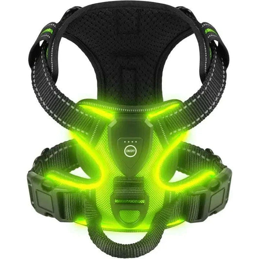 LED luminous dog harness with USB rechargeable glowing LED lights for night walking safety