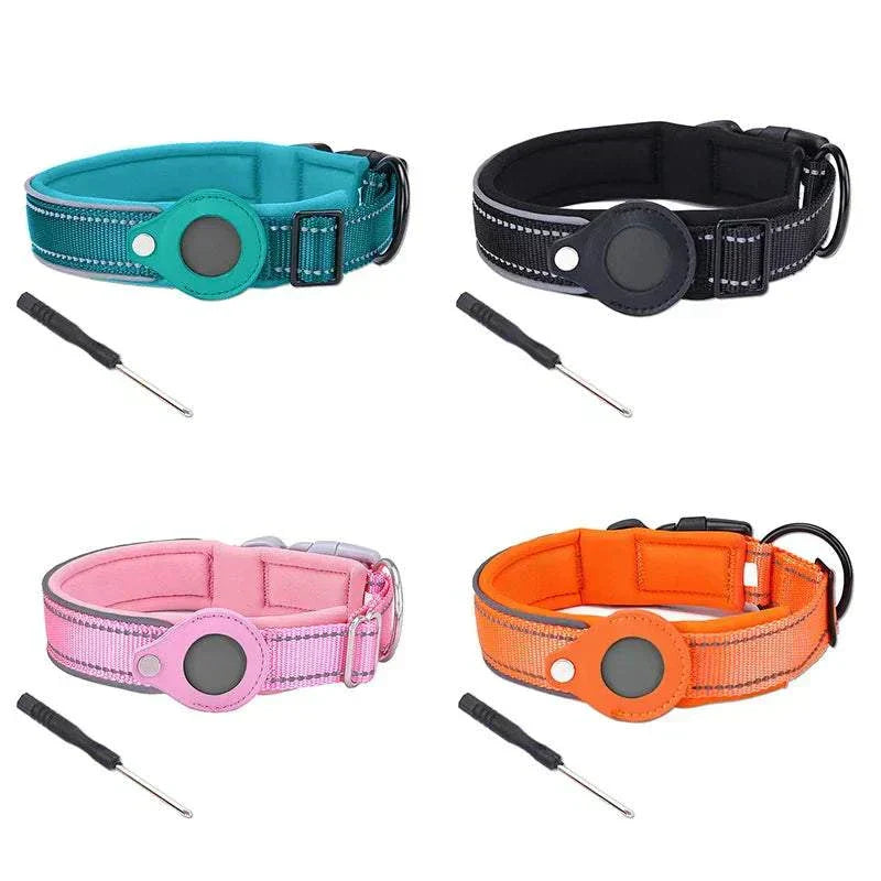 Air-Tag Reflective Collar for Dogs with secure AirTag holder and reflective strip