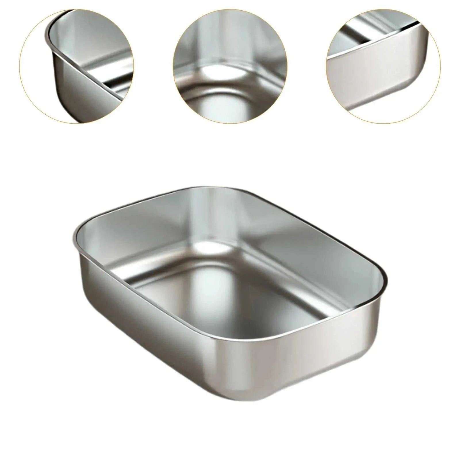 Stainless steel cat litter box with splashproof design, easy to clean and spacious for pets.