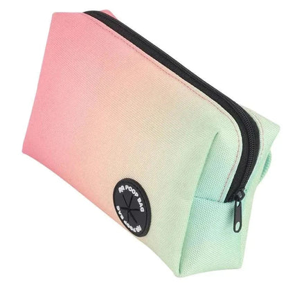 Pastel gradient reflective dog bungee leash bag with zipper and poop bag dispenser patch