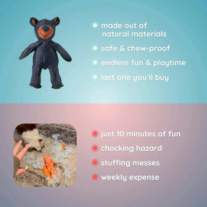 Bite resistant bear dog toy with squeaker, safe and chew-proof for dogs and puppies.