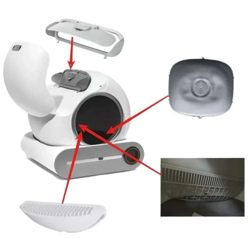 Tonepie smart cat litter box replacement parts showing key component locations for maintenance and optimal performance