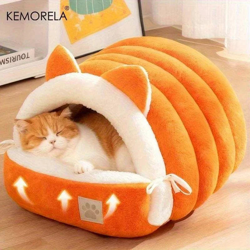 KEMORELA soft and snuggly cat ear cat igloo bed with plush interior and convertible design