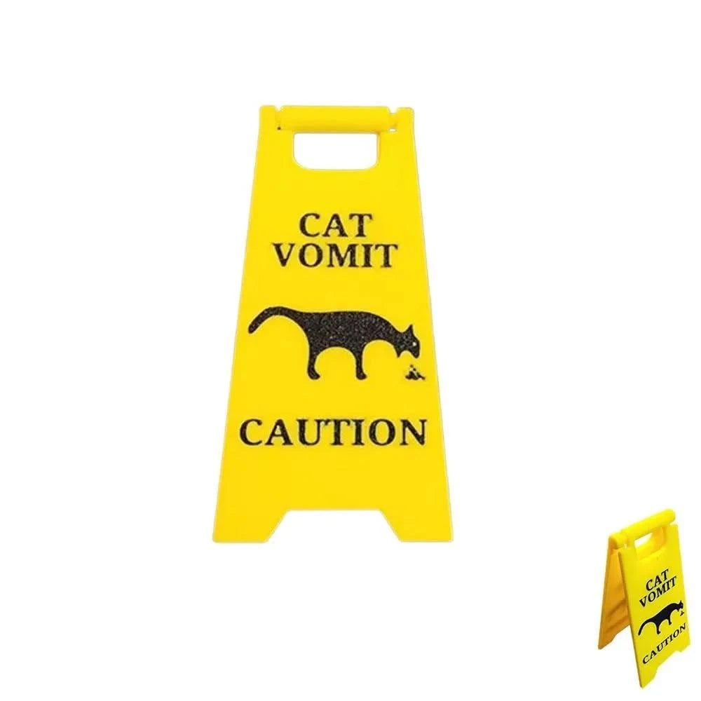 Yellow cat and dog vomit warning sign with silhouettes; funny and durable decoration.