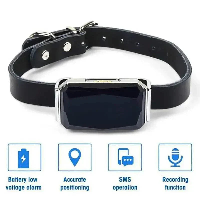 Mini waterproof pet GPS locator collar for dogs and cats with real-time tracking and smart fence feature.