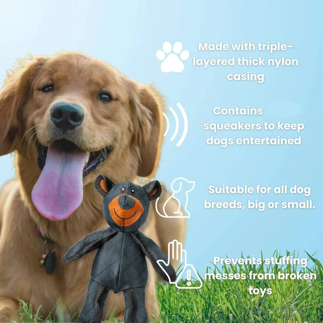 Bite resistant bear dog toy with squeaker, nylon plush design, perfect for energetic puppies and large dogs, ideal for playtime and training.